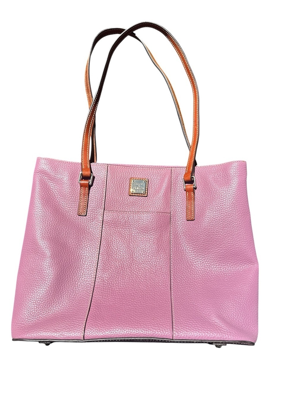 Dooney & Bourke Pink Pebbled Leather Tote with Tan Straps